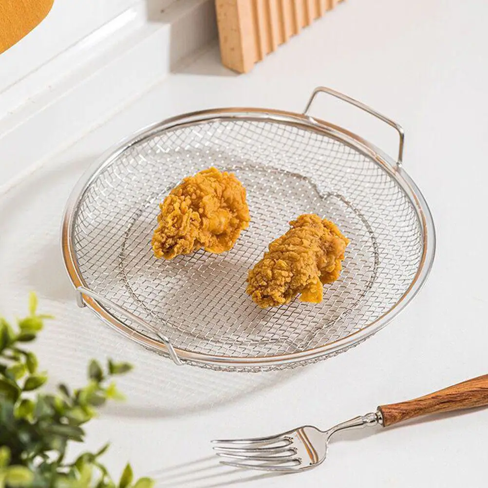 

1Set Stainless Steel Fried Food Serving Plate Oil Drain Tray Snack Storage Cooling Net Multi Use Frying Food Container