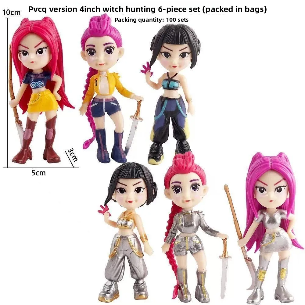New 6Pcs/set Anime KPop Devil Hunter Doll Vinyl Toy Rumi Mira Zoi Character Vinyl Mask Blind Box Ornament Toys Birthday Gifts