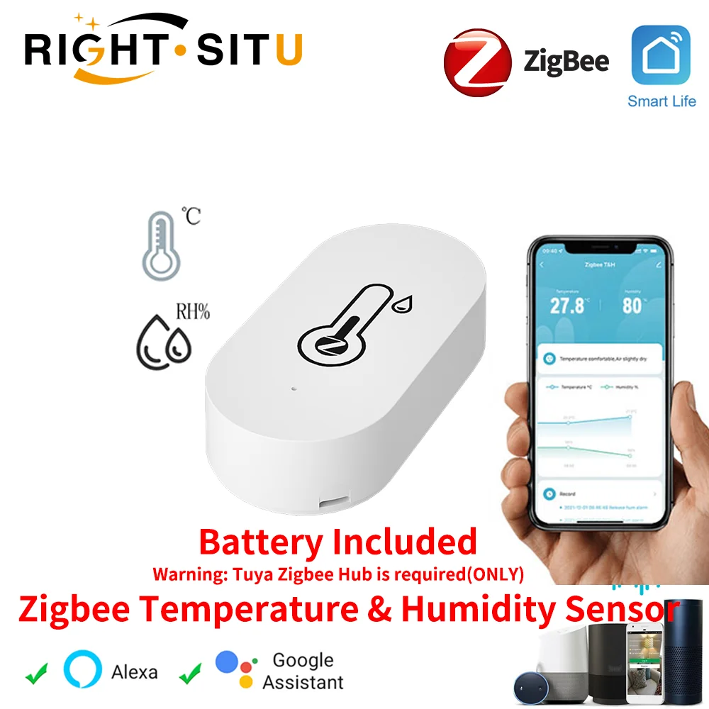 Tuya Zigbee Smart Temperature Humidity Sensor Indoor Hygrometer Controller Monitoring Work with Smart Speaker Alexa Google Home