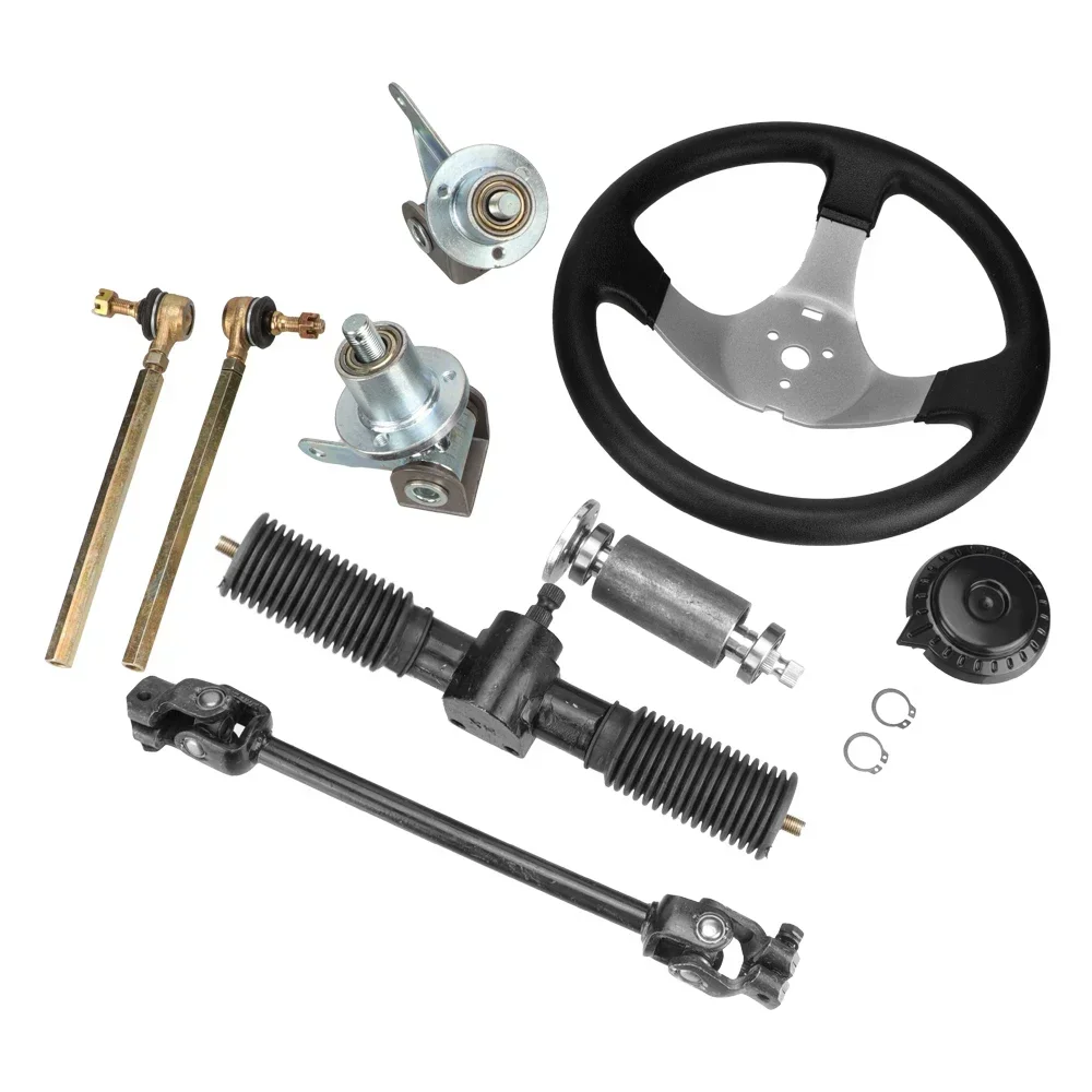 

ATy 300mm Steering Wheel Assembly 330mm Gear Rack Pinion 380mm U Int Tie Rod Knuckle Assy For Chinese 110cc Go Kart Quad Partslo
