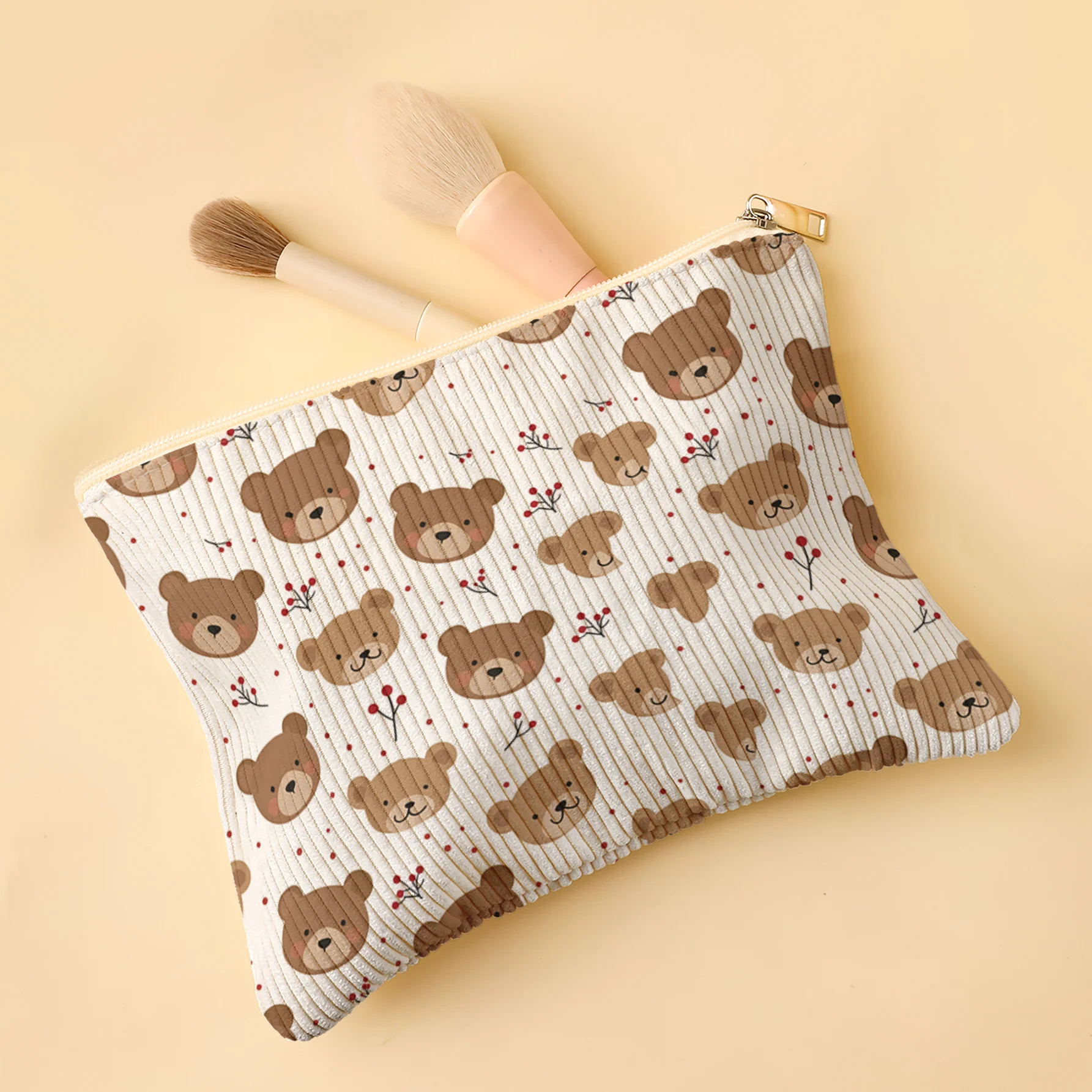 Corduroy Makeup Bag, Large Capacity Velvet Texture Fits Foundation/Eyeshadow Palette/Lipstick Say Goodbye to Cluttered Vanity