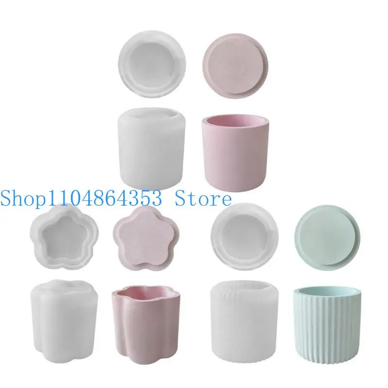 652F قالب كأس شمعة لصندوق تخزين أواني الزهور مع غطاء قالب من السيليكون جرة الراتنج #5