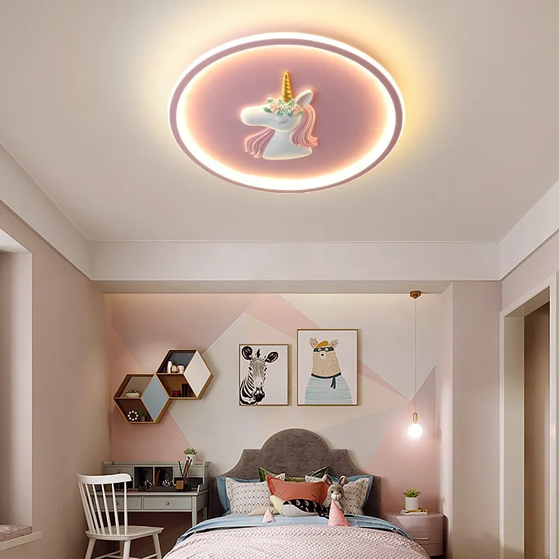 Cartoon Unicorn LED Ceiling Light For Girl Room Princess Bedroom Ceiling Lamp Baby Nursery Cute Pink Chandelier Kids Plafondlamp