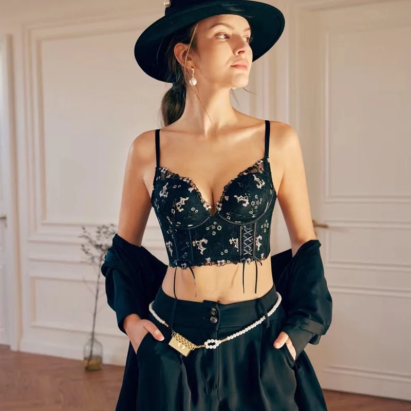 Sexy Embroidery Lace Push Up Bras No-wired Comfortable Underwear Women Bra Top Vest sexy bh erotisch crop top mujer sexshop