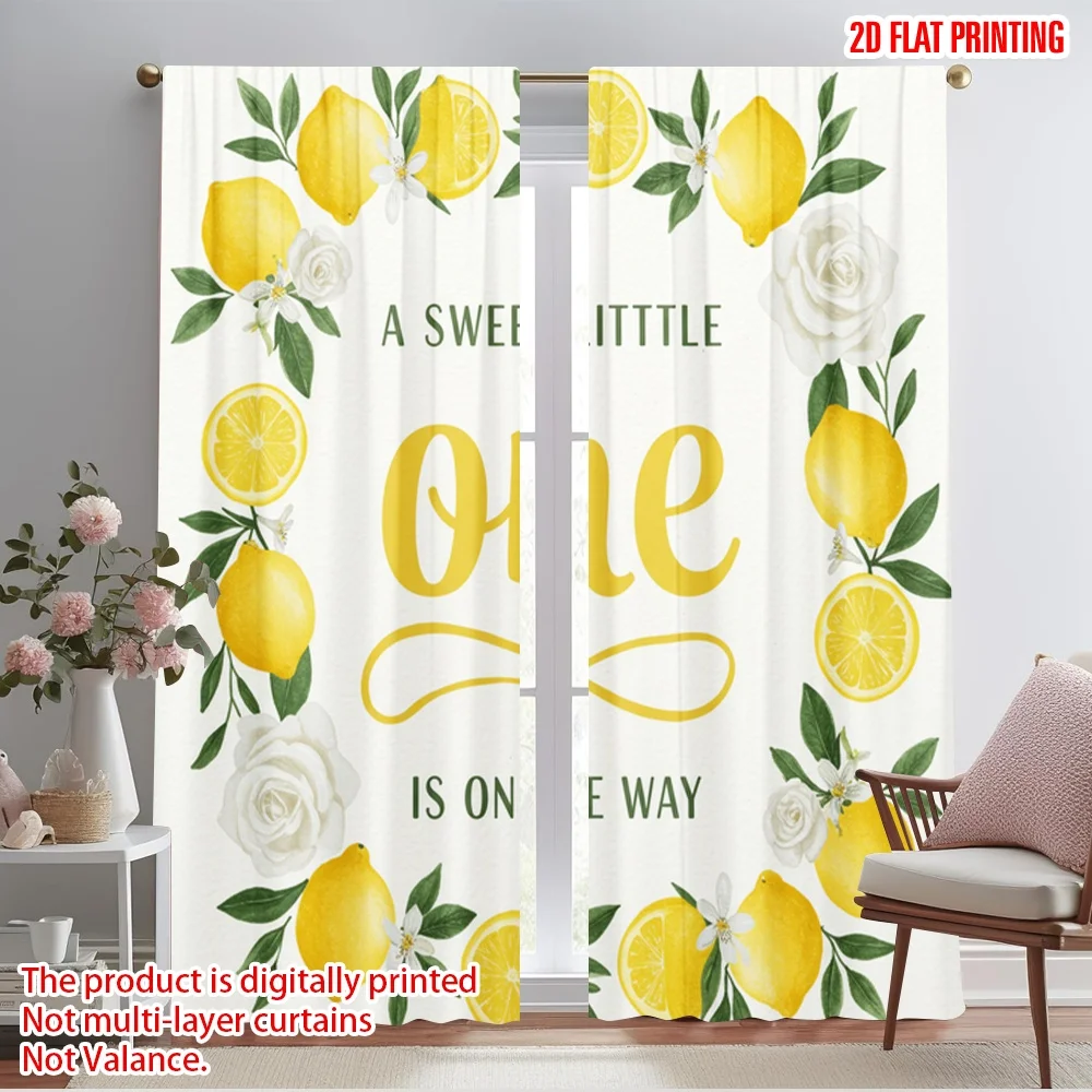 

2pcs 2D flat printing Window Curtains Sweet Little One Lemons Fabric Without Electricity Family Party Use for Wall art Party
