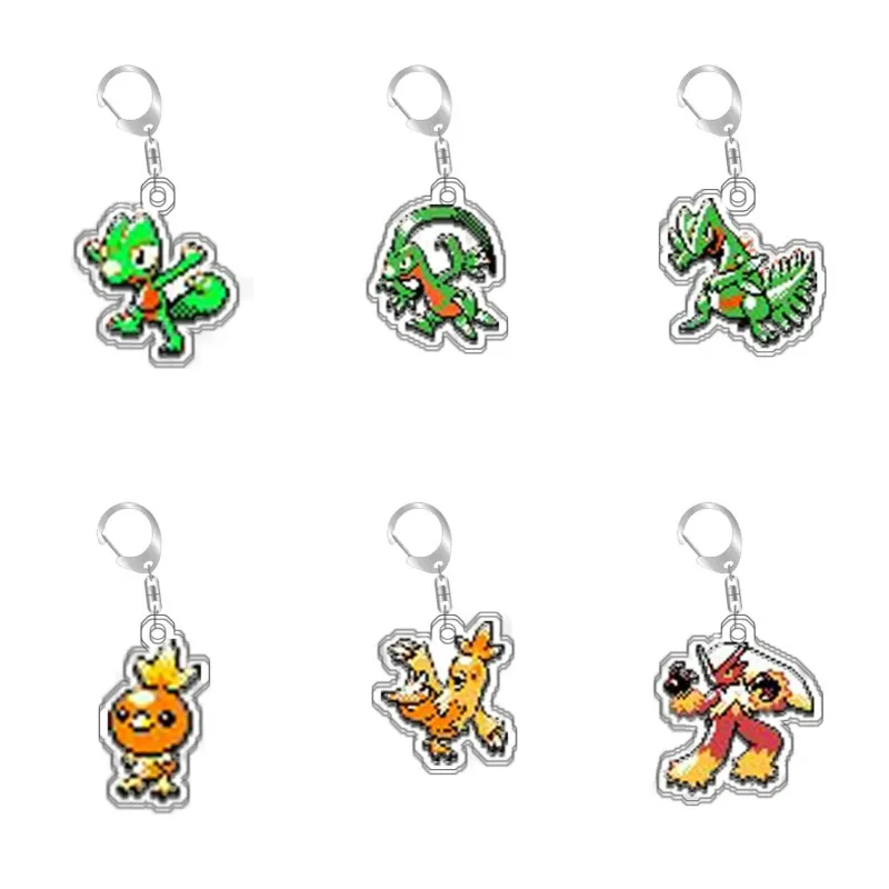 Llavero Colgante de Acrílico Original Hecho a Mano con Diseño de Personajes de Anime: Treecko, Grovyle, Sceptile, Torchic, Combusken, Blaziken - Regalo de Juguete Adorable