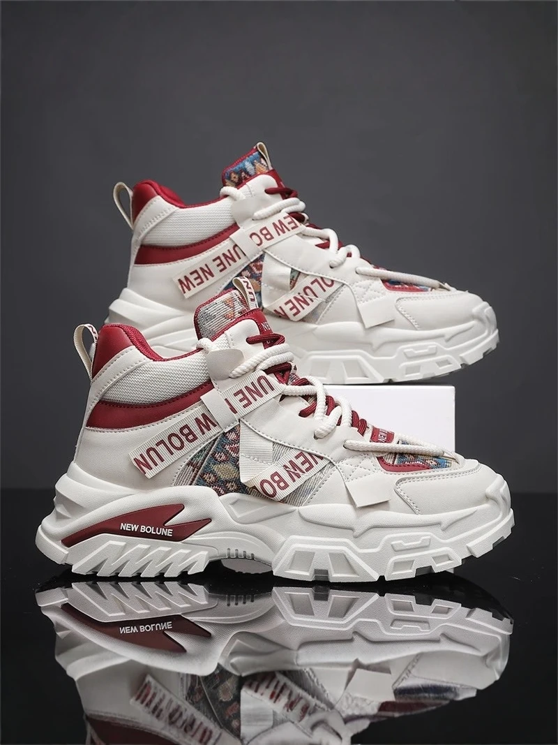Casual High-Top Men's Shoes 2026 New Winter Trend Versatile Thick Bottom Heightening Dad Shoes Sporty Style round Toe PU Mate...