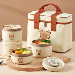WORTHBUY Portable Insulated Lunch Box 304 Stainless Steel Thermal Bento Box Leak Proof Microwave Safe Salad Food Container Box