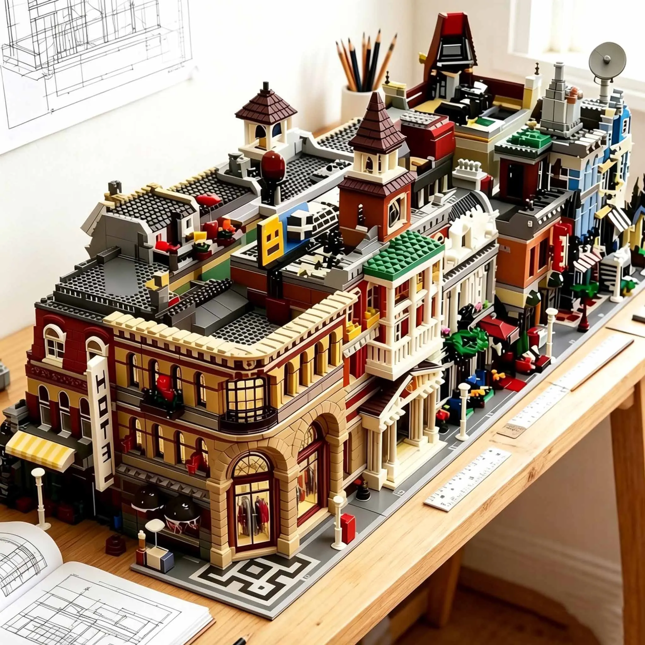 Creative Expert Brick Bank Detective's Office Green Grocer Town Hall Marker MOC Model Street View Modular Building Blocks Toys