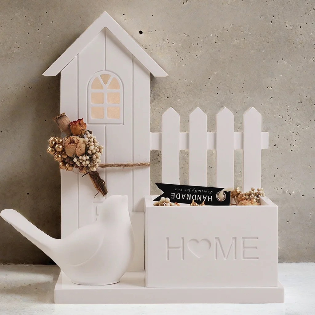 Cabin Candle Holder Plant Pot Mold Cute Lovebird Plaster Clay Ornament Heart Pattern Square Concrete Candle Cup Silicone Mold