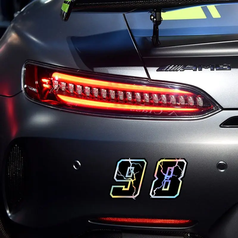 Lightning Racing Number Sticker 1PC 0-9 Holographic Rainbow Vinyl Decal Waterproof Motorcycle Fairing Body Helmet Decoration