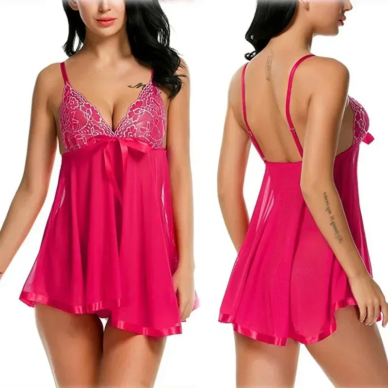 Damen-Pyjama-Kleid, sexy Dessous, bestickte Pailletten, Nachtkleid, transparentes Straps-Nachthemd, Nachtwäsche zum Schlafen