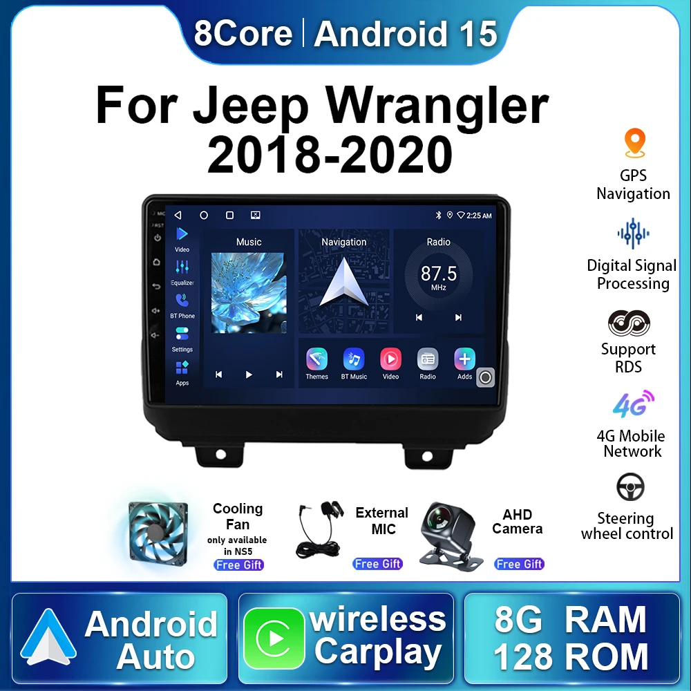 

5G WIFI для Jeep Wrangler 4 JL 2018-2020 Android15 авторадио мультимедийный плеер стерео навигация GPS беспроводной Carplay автомобильный радиоприемник