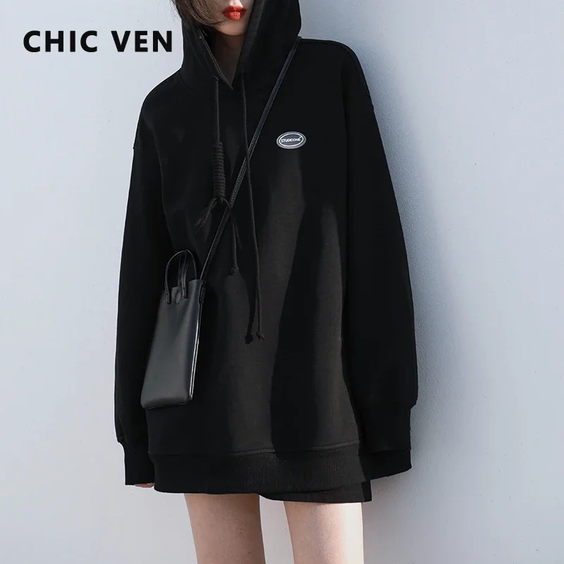 CHIC VEN Women Hoodies Sweatshirt Casual Tracksuit Sports Loose Jumper Women\'s Pullover Top Solid Female Coat Spring Autumn 2022