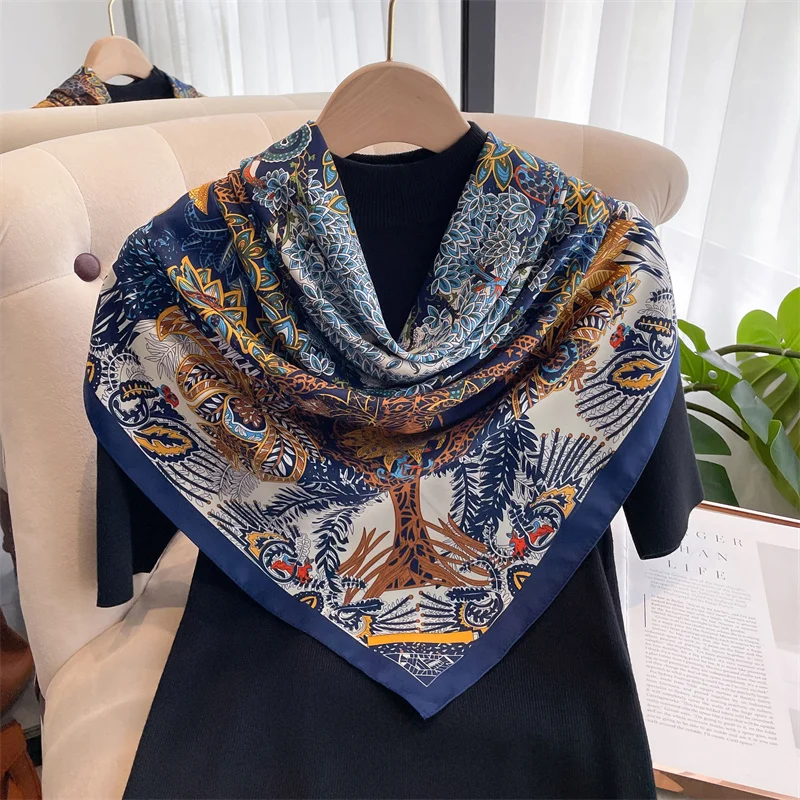 90*90cm Platz Schal Twill Baumwolle Gefühl Frauen Kopf Schals Und Wraps Luxus Druck Hals Schals Hijab Bandana pashmina