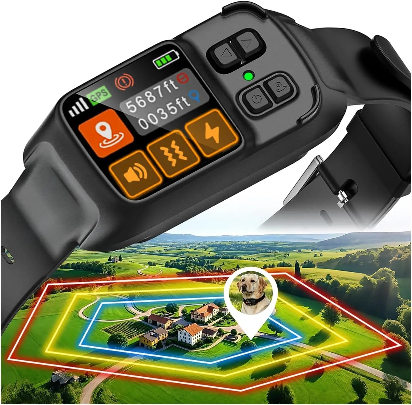 GPS Wireless Dog Fence System 2 in 1 Circular Rectangular Boundary 49-6500ft 3 Training Modes Magnetic Charging Waterproof No Su