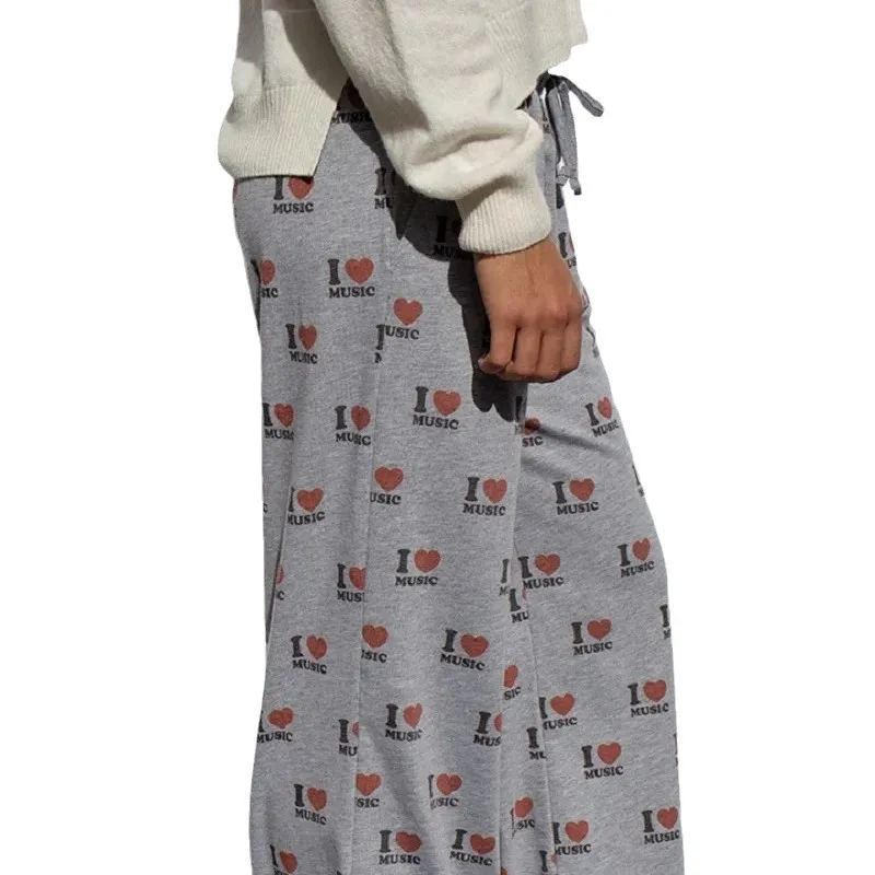 Hohe Taille, weites Bein, Hip-Hop-Sport-Hose, modisch, I Love Music Print, lässig, amerikanisches würziges Mädchen, Persönlichkeit, gerade Hose