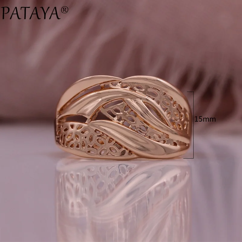 Kinel Hot Trendy 585 Rose Gold Color Rings for Women Hollow Pattern Romantic Ethnic Bride Rings Unusual Wedding Daily Jewelry