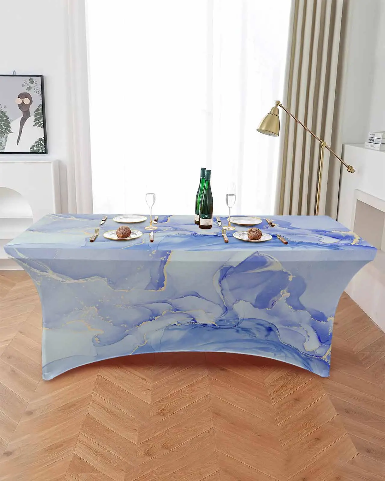 Marble Texture Gradient Blue Table Skirt Wedding Decoration Home Birthday Party Table Skirt Dessert Table Cover Home Decor