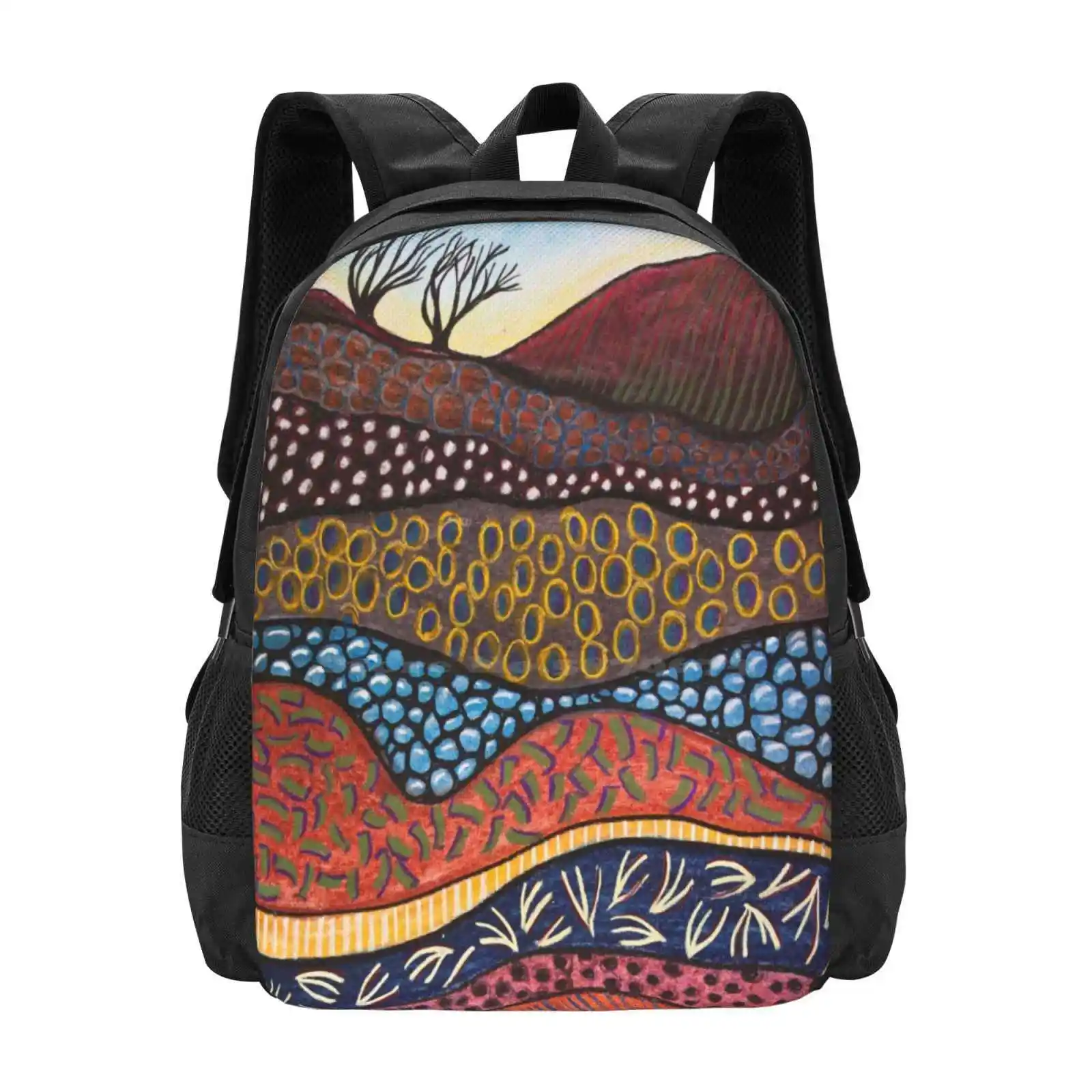 Pastels-Earth Layers 1 Teen College Student Backpack Pattern Design Bags Georgiesharp Pastels Landscape