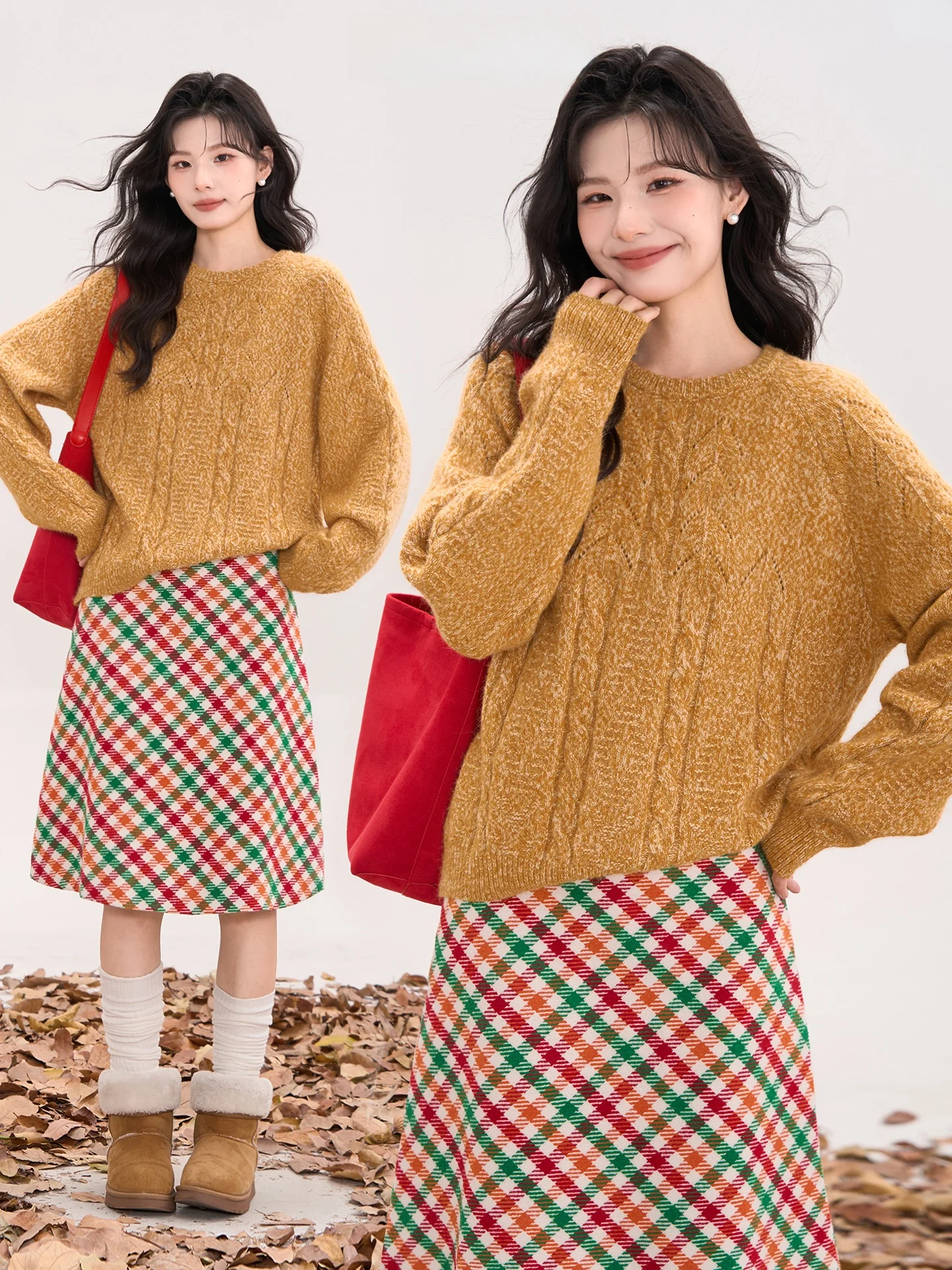 

Heme Knitted Sweater Women's Lazy round Ne Yarn Bunny Fur Warm Vintage Sle Long Sve Casual Loose Fit Top