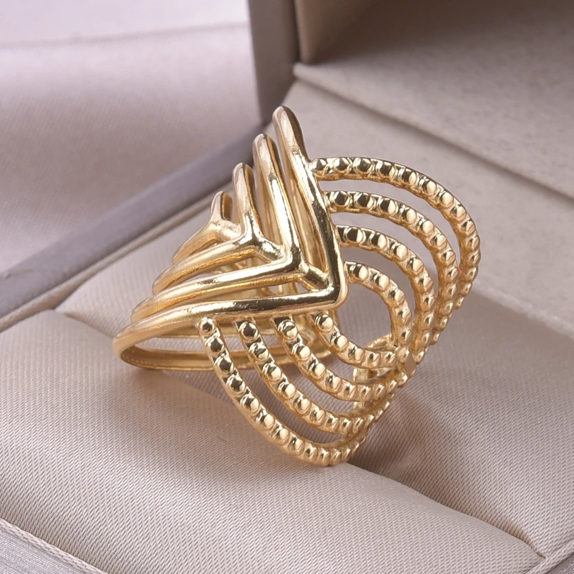 1/3Pcs Stainless Steel Geometric Hollow Wide Open Rings Trendy Exaggerated Finger Bijoux Anillos Jewelry