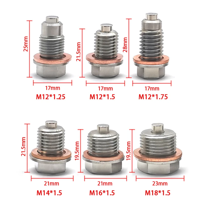 Magnetic Oil Drain Plug M10-M22 Stainless Steel Neodymium Magnet Oil Pan Screw with Copper Washer for Engine & Transmission