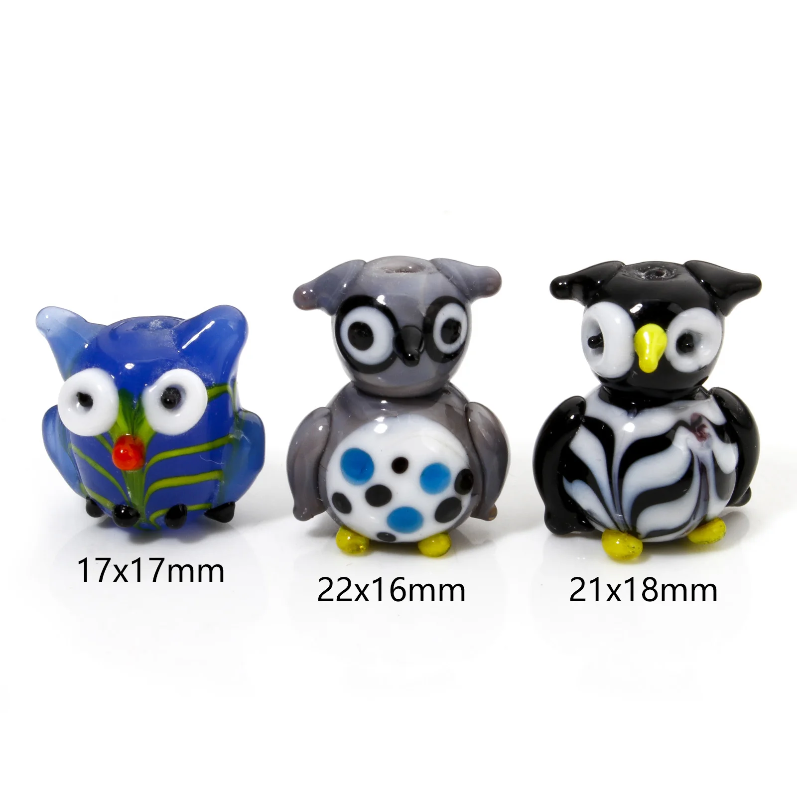 1pc Lampwork Glass Beads 3D Owl Animal Multicolor Blue Grey Stripe Bird Bead For DIY Jewelry Making Necklace Bracelet Jewelry