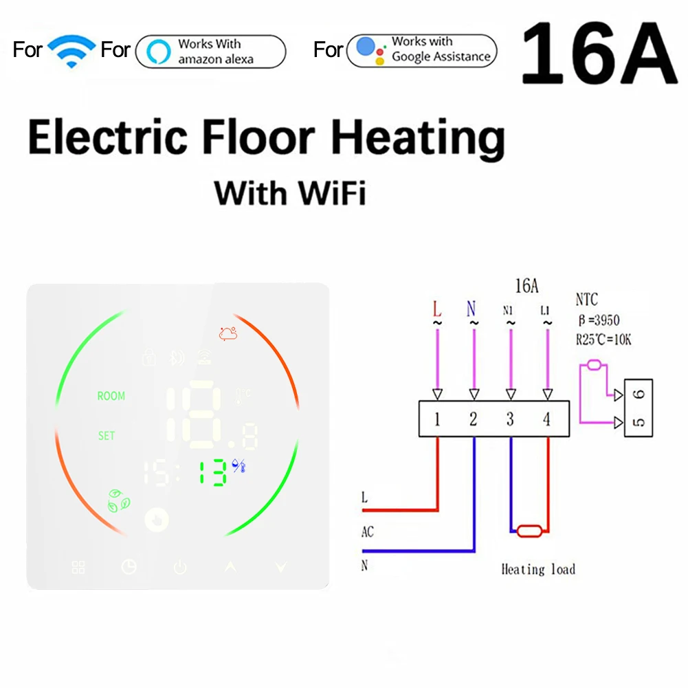 Boiler Control Thermostat Programmable Thermostat ABS Material Adjustable Brightness Precise Temperature Control For Tuya App
