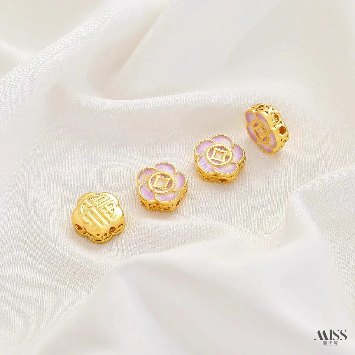 18K Gold Plated Cloisonne Enamel, Thousand Miles Landscape, Six Words Mantra, Daisy Spacer Beads, DIY Jewelry Accessories view 4