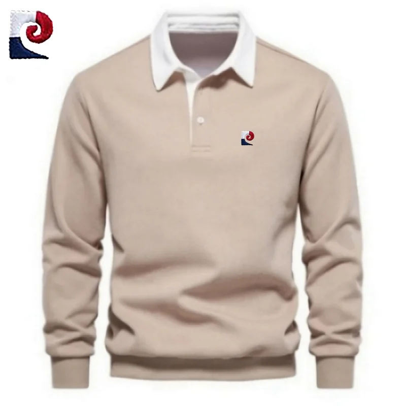 New men's high-quality 100% cotton long sleeved polo shirt for autumn and winter fashion, casual, warm and versatile top