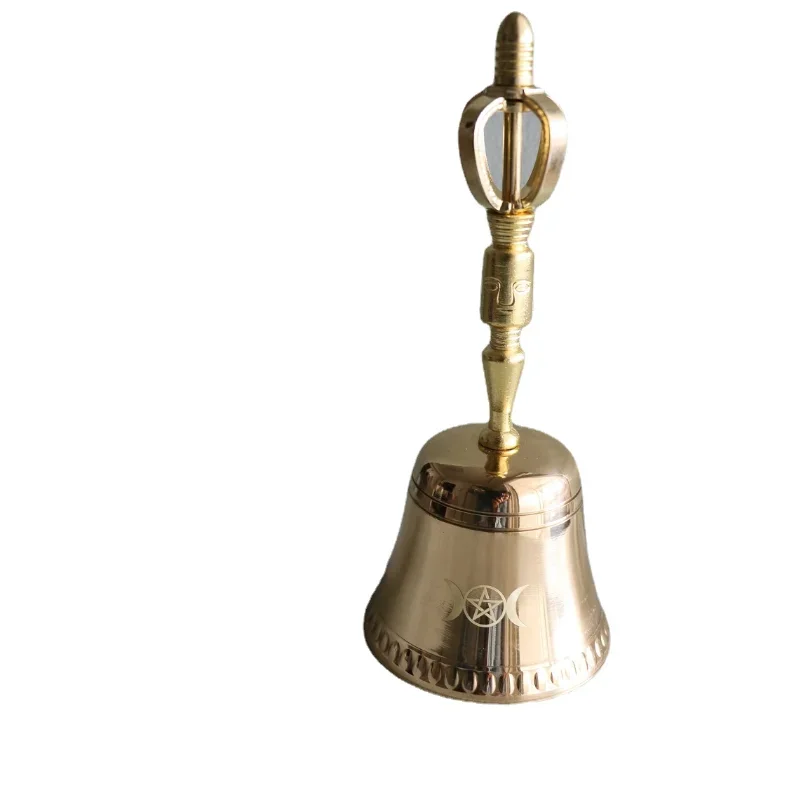 

Brass Altar Bell Supplies triple moon Pentagram Ritual Bells wicca ceremony Divination Astrological tool altar prop Ornaments