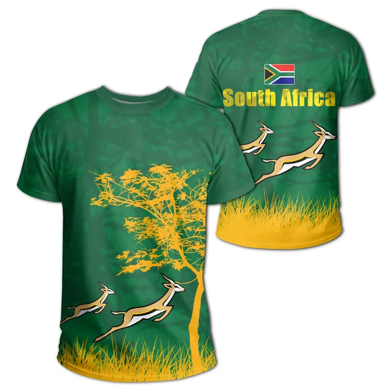 

Summer 3D Printed South Africa T Shirt For Men Coat Of Arms Pattern T-shirt Crew Neck Short Sleeves Tops Oversized Tee Shirts