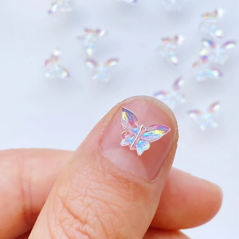 100Pcs Nail Art Accessories Resin 7*9mm Cute Mini Shiny Butterfly Figurine Crafts Flatback Cabochon Ornament Jewelry Making