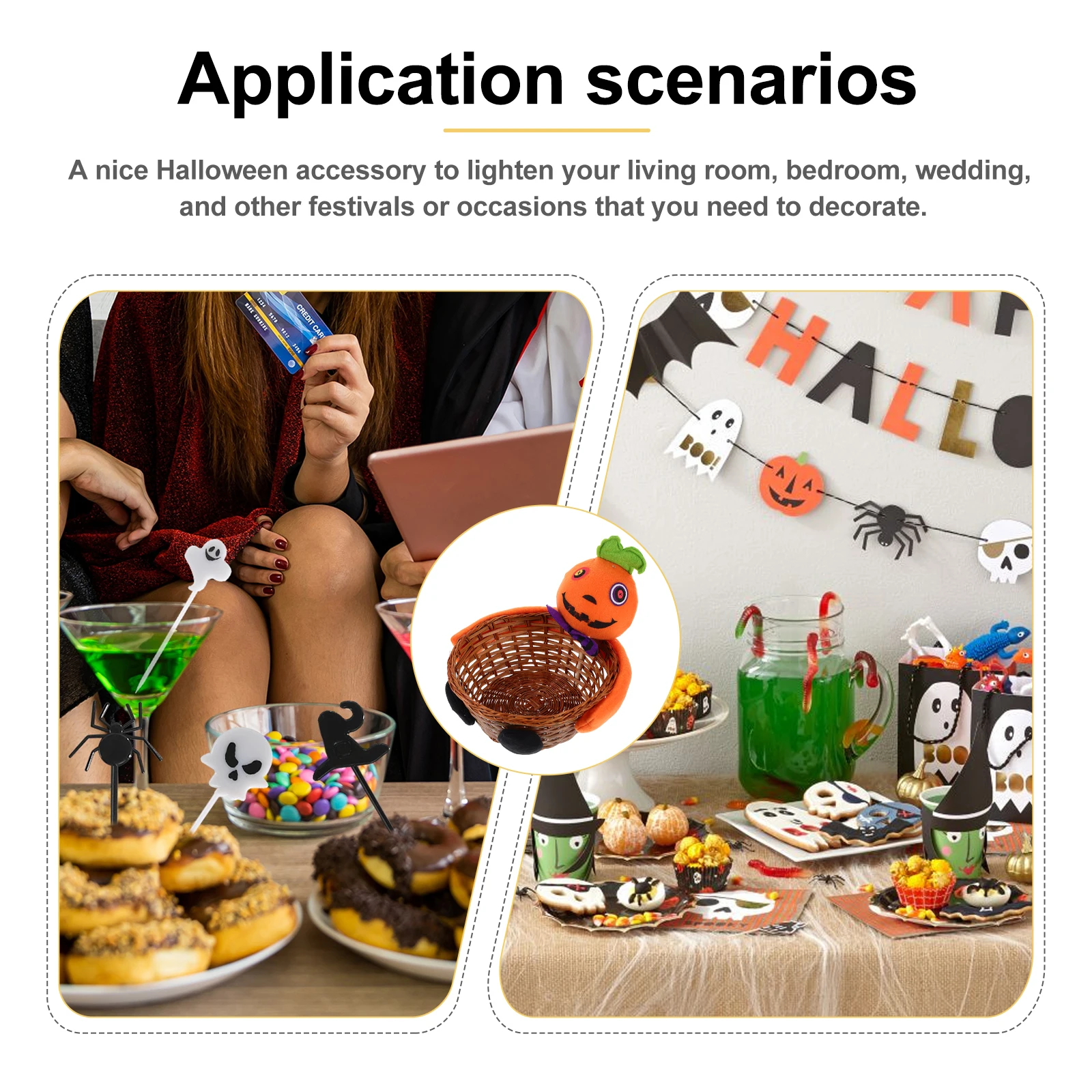 

Halloween Candy Storage Basket Pumpkin Colored Eyes Bamboo Patterned Cloth Kids Gift Wedding Party Decoration Halloween Cookie