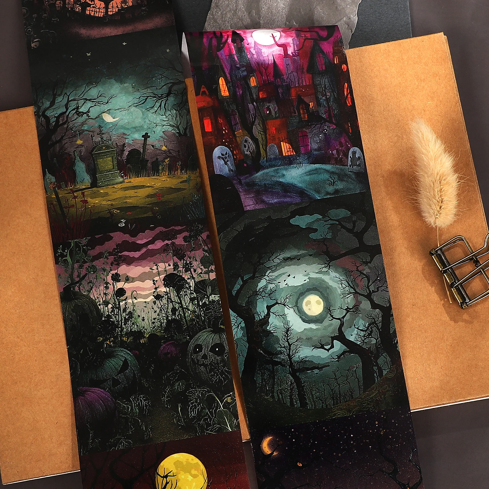 80mm*198cm Vintage Dark Halloween Forest Landscape Washi Tape Creative Journal Material Collage Scrapbooking Stationery