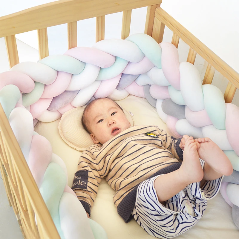 100cm Crib Bumper Baby Bed Fence Children Pillow Bumper Three Twisted Infant Crib Fence Cotton Cushion Kids Room Bedding Decor