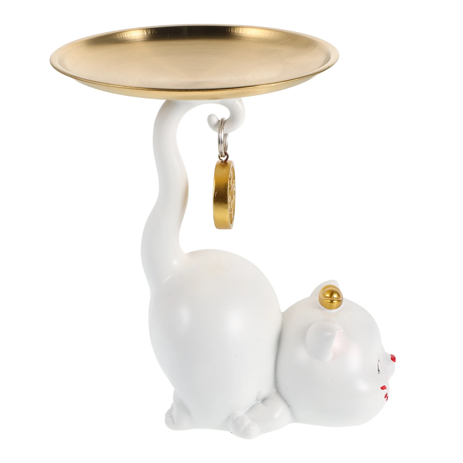 

Cute Cat Figurine Decor Tray Key Bowl Jewelry Dish Resin Table Porch Office Bedroom Accessories Multifunctional Storage Durable