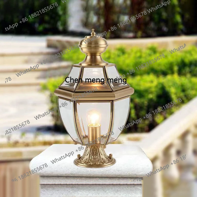 American retro villa courtyard all-copper pillar lamp connected to electricity outdoor waterproof garden wall gate pillar lamp