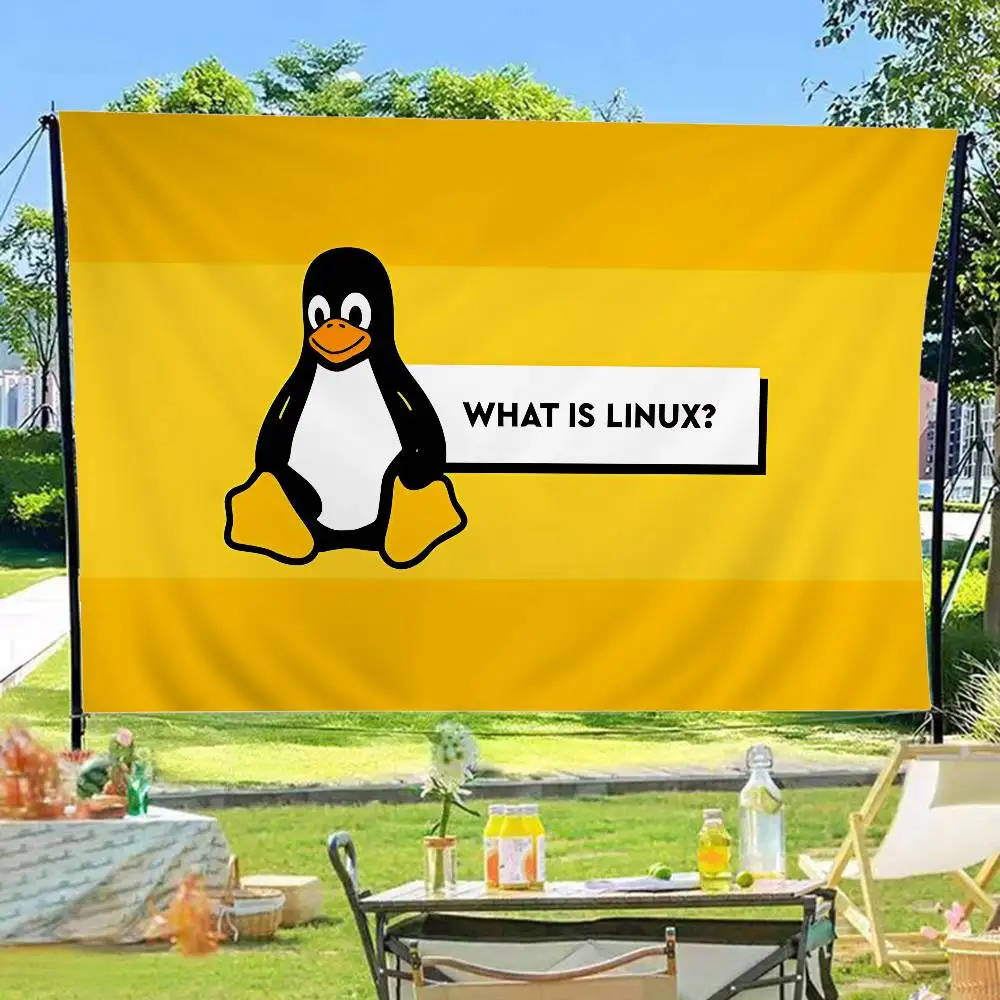 Linux Operating System Tux Penguin Cartoon Flag Art Science Fiction Room Home Decor Wall Hanging Home Decor Banner