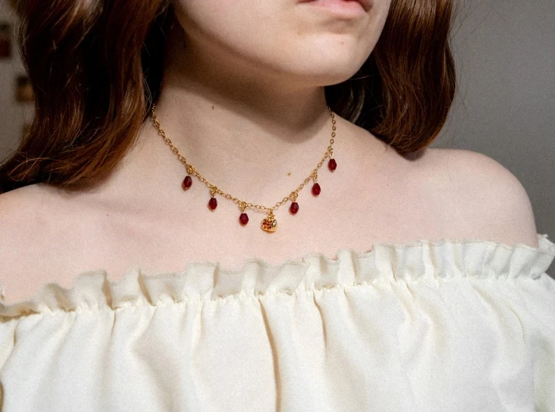 pomegranate Necklace Greek Mythology Jewlery Bead Drop Necklace Bookish Gift Dark Academia