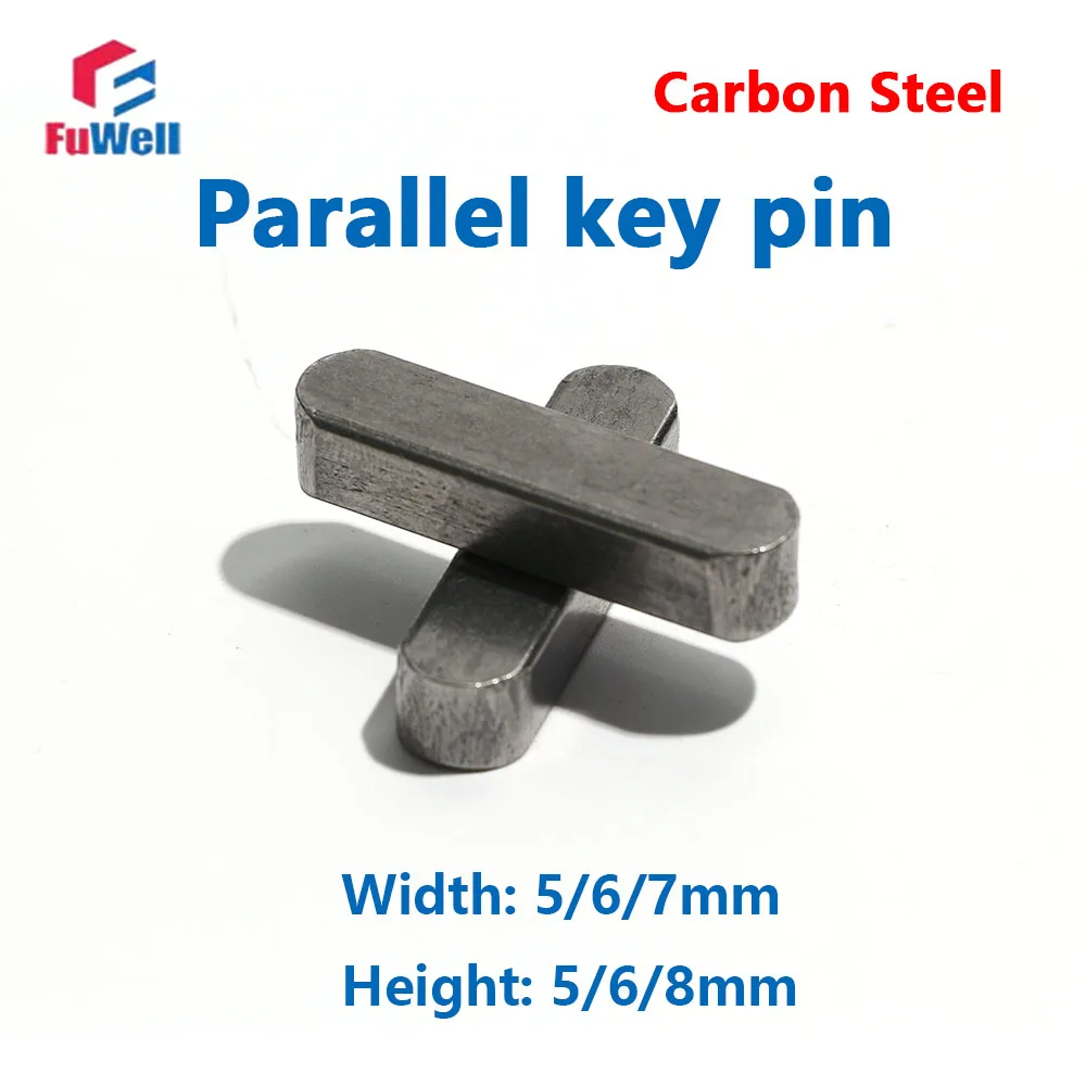 FuWell 1pc Carbon Steel Parallel Key pin A Type Round Ended Drive Shaft Flat Keyway Pin Height 5-8mm Width 5-7mm Length 10-70mm
