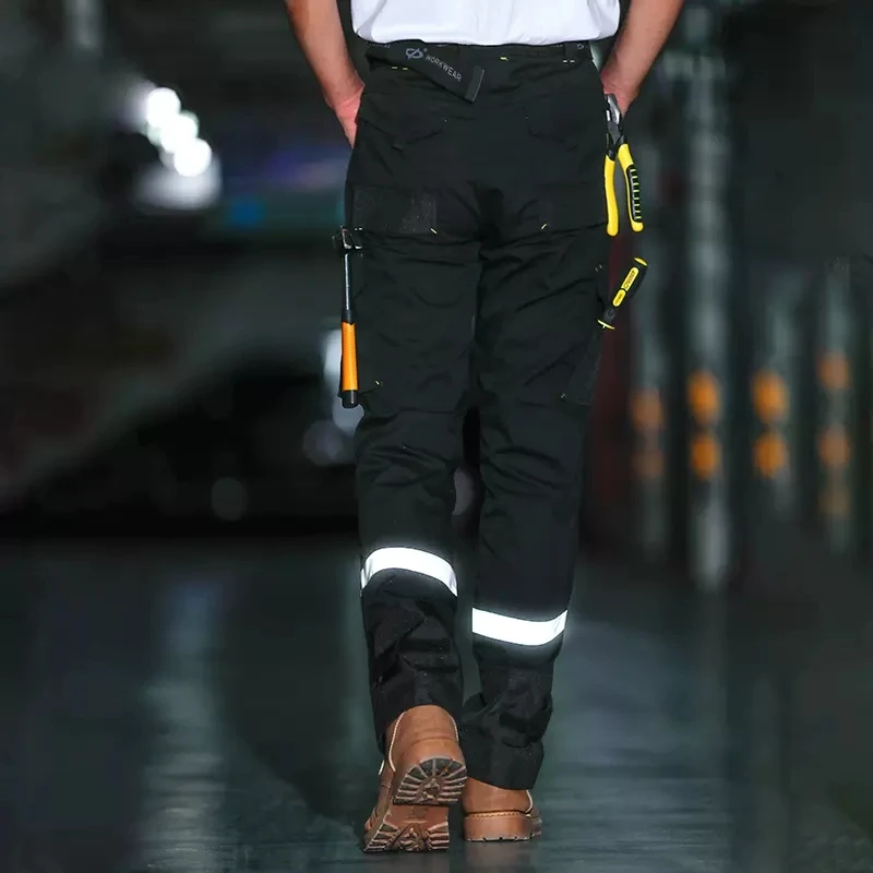 Black Work Pants Men Plus Size with Pockets Oxford Work Cargo Pants Men Reflective Hi Vis Workwear Trousers