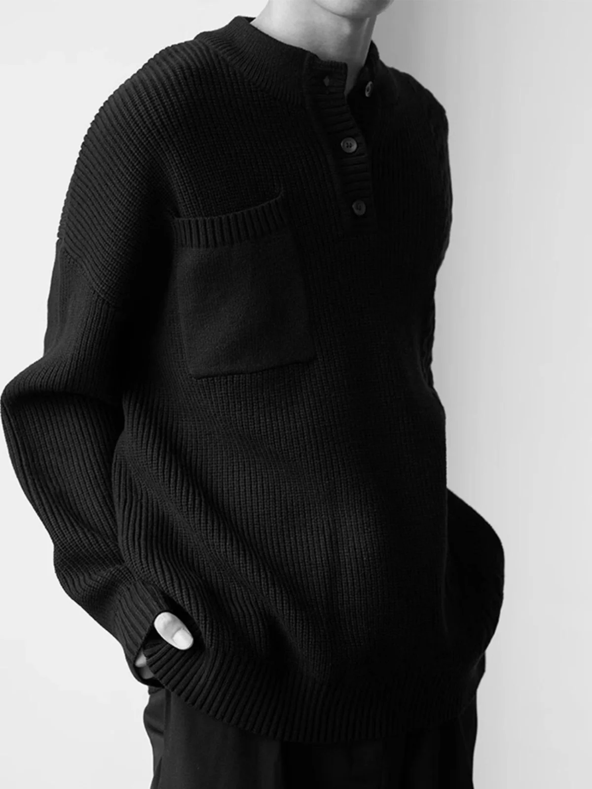 

Американский вязаный свитер с круглым вырезом и пуговицами, 3D-эффект, на раннюю осень, с цветным воротником, зимний свитер-пальто