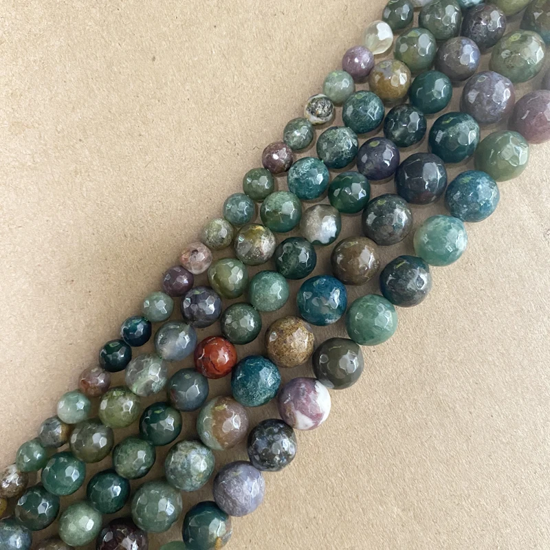 Natural Stone Faceted Indian Agate Round Loose Beads 15\