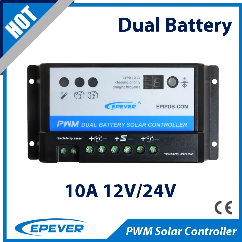 10A Dual Battery Solar Controller High efficient PWM Charging Regulator With Remote Monitor Optional EPEVER EPIPDB-COM-10A