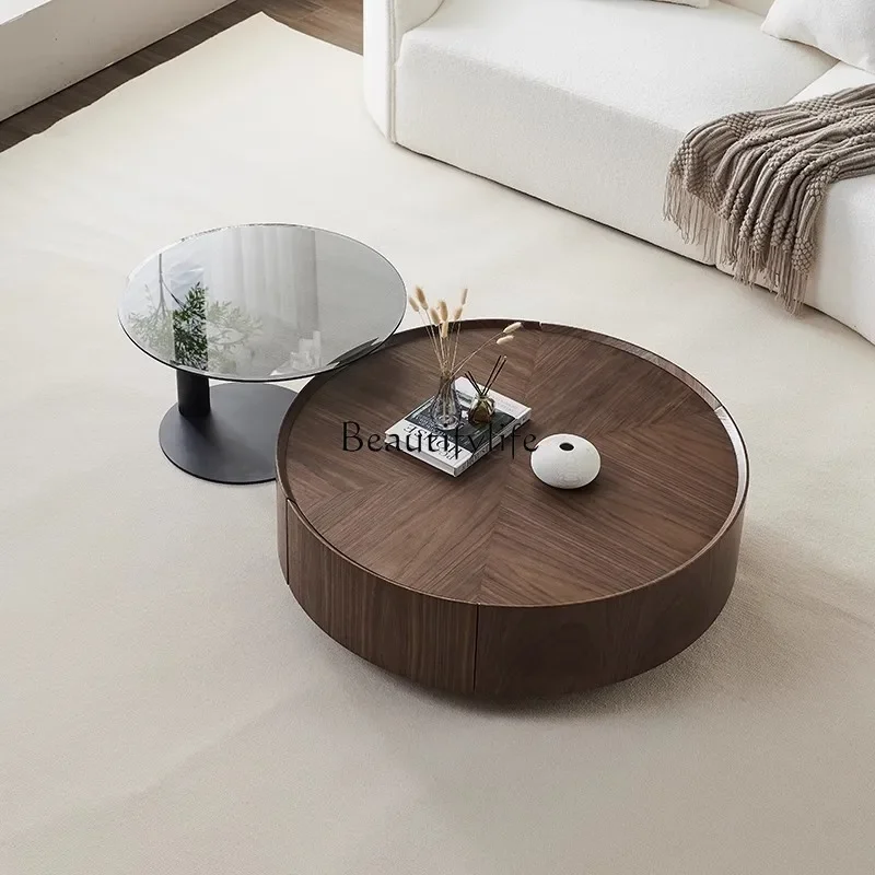 

23Walnut living room storage round simple Italian home coffee table modern combination light luxuryLX
