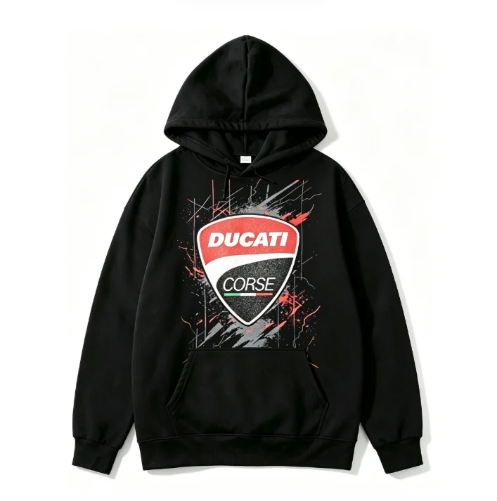 2026 new Shield-shaped emblem pattern, red-gray ink-splashed background decoration men's and women's unisex pullover hooded