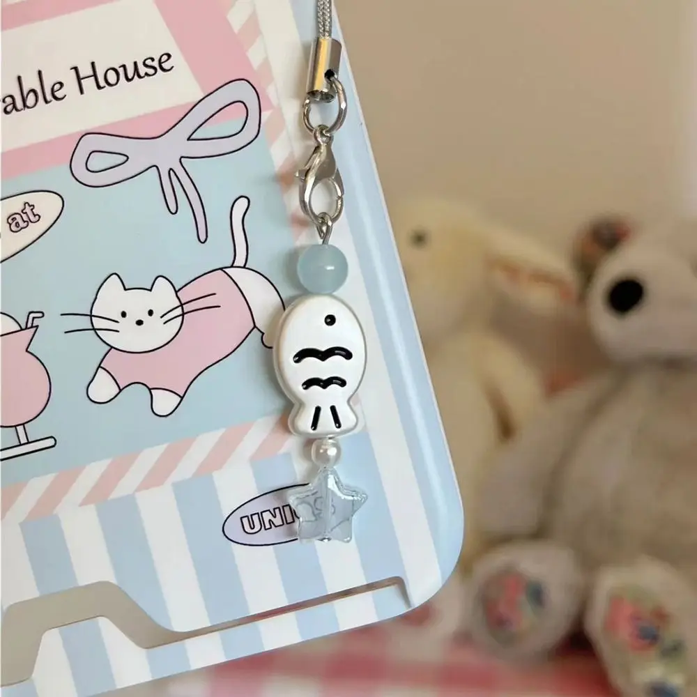Phone Case Sweet Y2K Fish Phone Chain Phone Charm Beaded Cell Phone Strap Cute Handmade Mobile Lanyard Telephone Jewelry