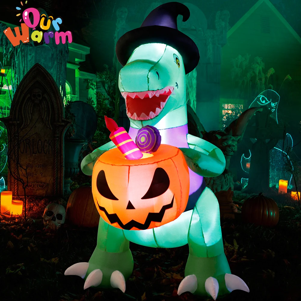 

OurWarm 2023 New Halloween Inflatable Decoration Trick Or Treat Dinosaur Pumpkin Outdoor Waterproof Inflatable Toys Garden Decor